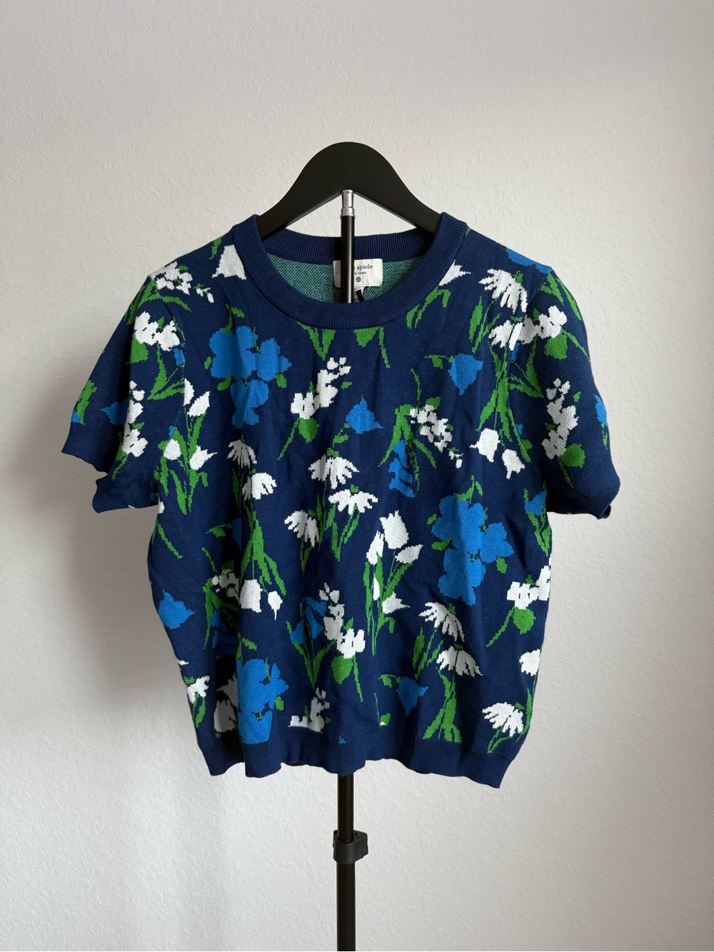 kate spade Navy Blue Floral Short Sleeve Sweater Top